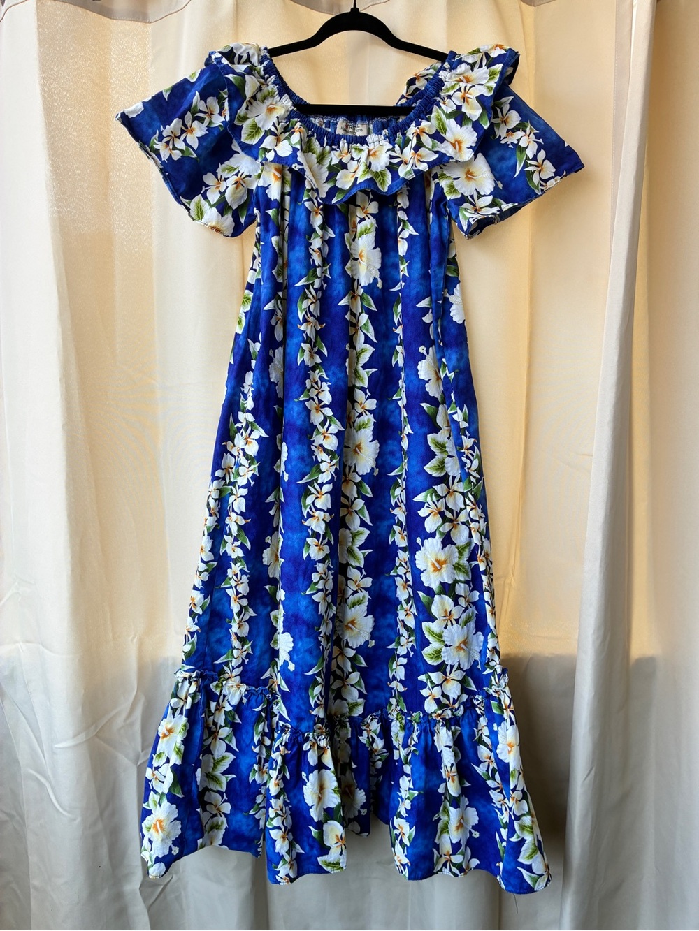 Royal Hawaiian Creations Large Blue Hibiscus Muumuu Dress